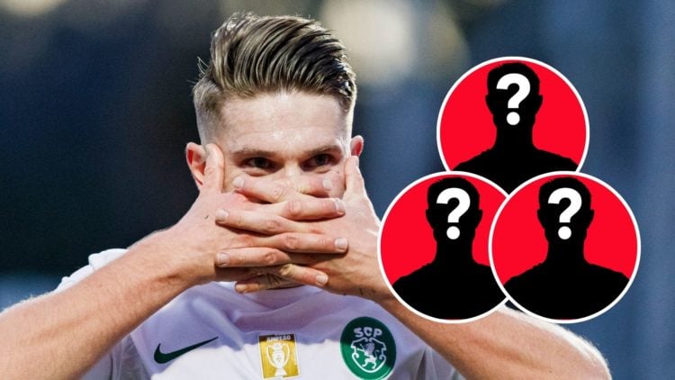 Viktor Gyokeres celebrates his goal during the Liga Portugal Betclic match between Casa Pia AC and Sporting Clube de Portugal with three mystery ic...