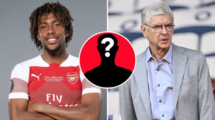 Split image of Alex Iwobi of Arsenal poses for a photo during the Arsenal Europa League Final Media Day at London Colney on May 21, 2019 in St Alba...