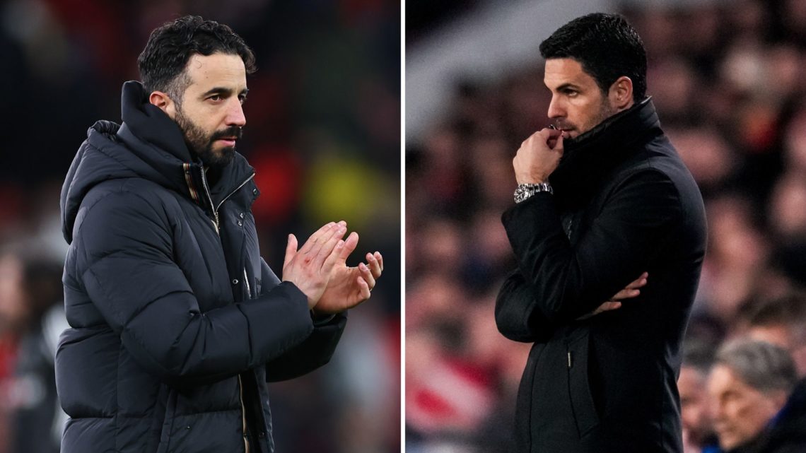 A split image featuring Manchester United boss Ruben Amorim and Arsenal manager Mikel Arteta.
