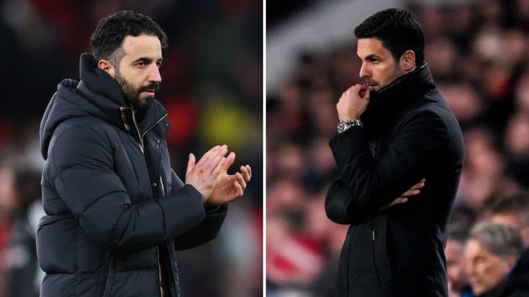 A split image featuring Manchester United boss Ruben Amorim and Arsenal manager Mikel Arteta.