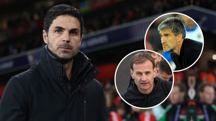 Arsenal manager Mikel Arteta during the UEFA Champions League 2024/25 UEFA Champions League 2024/25 Round of 16 Second Leg match. Inset, Dan Ashwor...