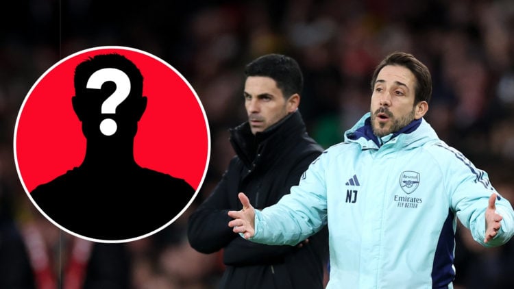 Nicolas Jover, Set-Piece Coach of Arsenal with Manager Mikel Arteta during the Premier League match between Arsenal FC and Everton FC at Emirates S...