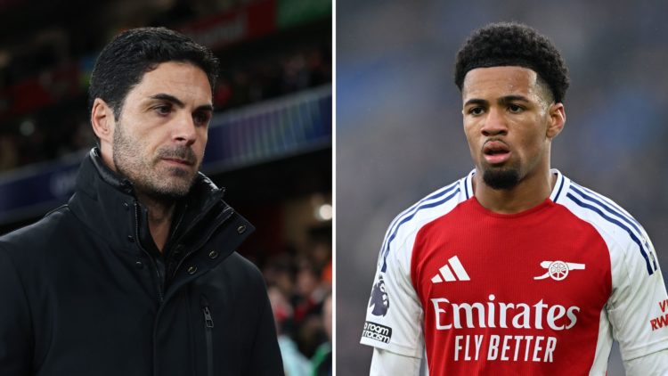 Split Image of: Arsenal manager Mikel Arteta during the UEFA Champions League 2024/25 UEFA Champions League 2024/25 Round of 16 Second Leg match be...