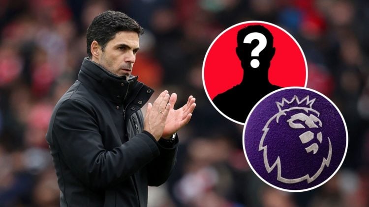 An image featuring Mikel Arteta applauding during an Arsenal game and the Premier League logo