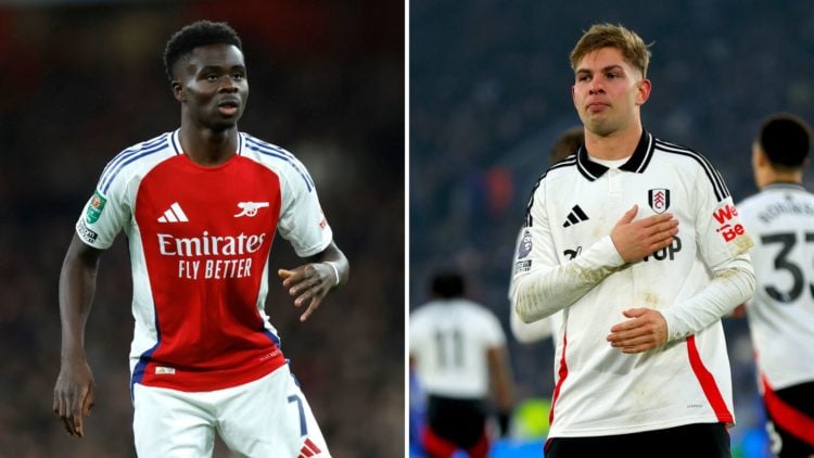 A split image featuring Arsenal star Bukayo Saka and Fulham's Emile Smith Rowe.