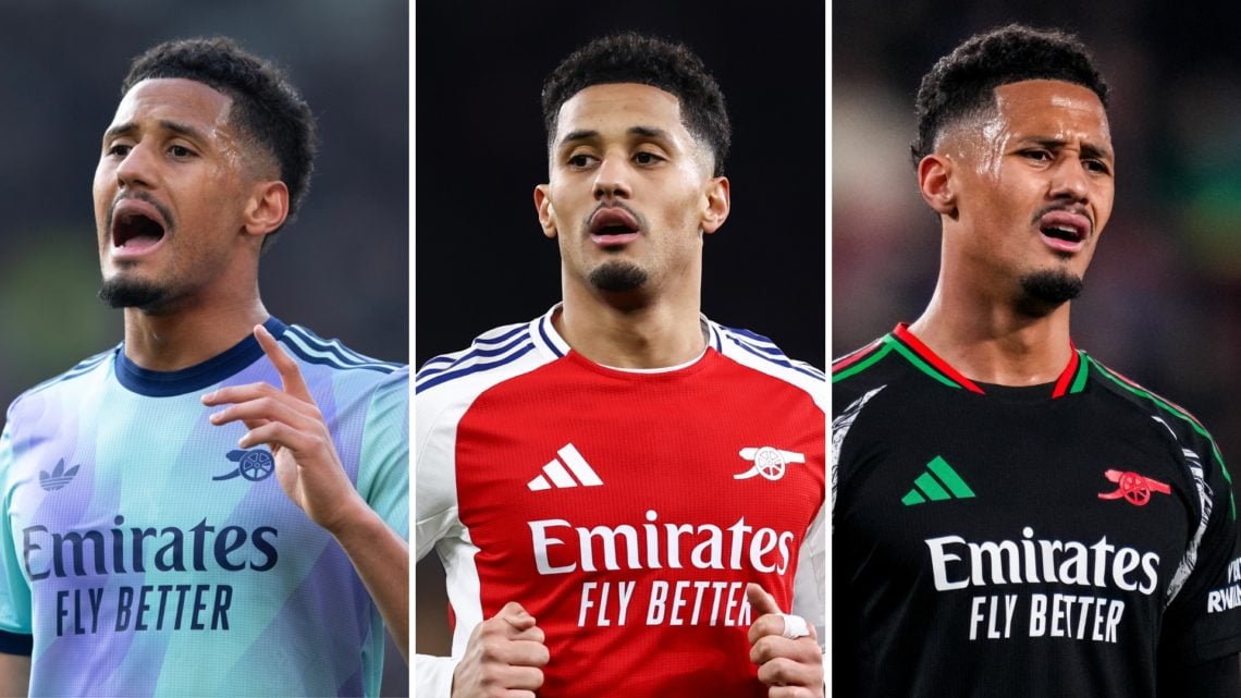Three-way split image of William Saliba.