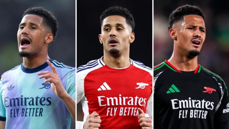 Three-way split image of William Saliba.