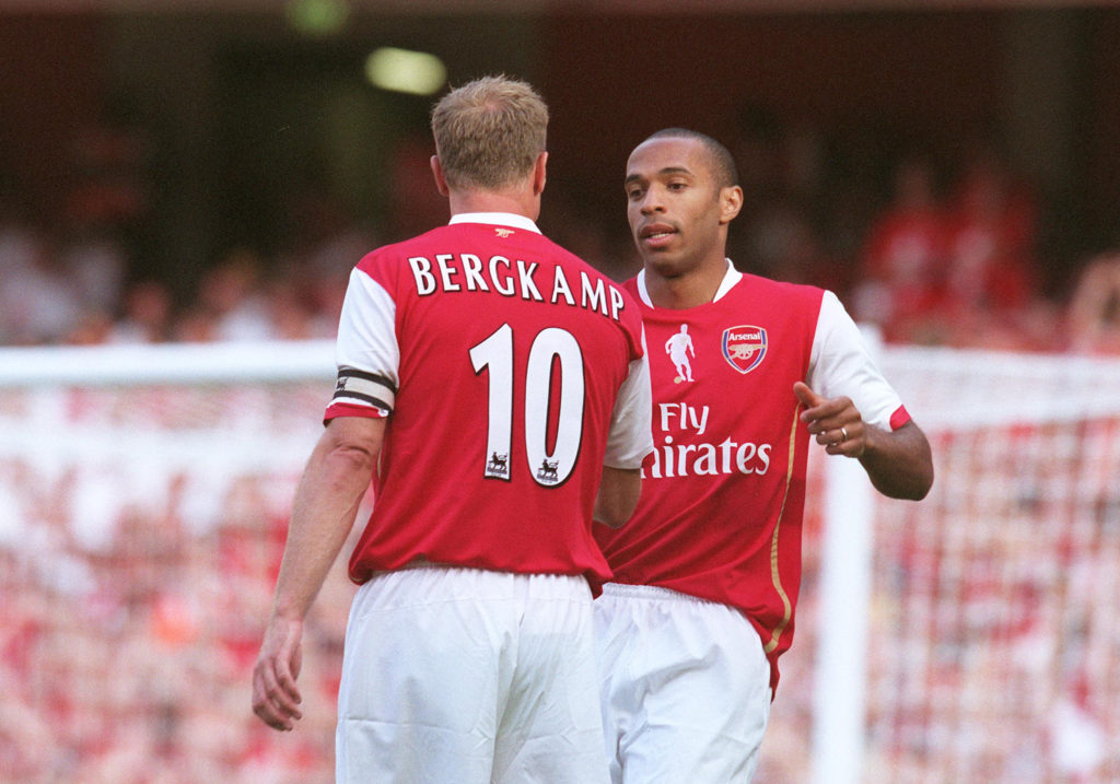 Thierry Henry and Dennis Bergkamp during an Arsenal game