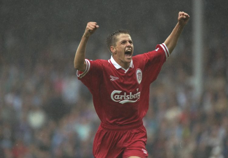 23 Aug 1997:  Michael Owen of Liverpool celebrates a goal during the FA Carling Premiership match against B''ackburn Rovers at Ewood Park in Blackb...