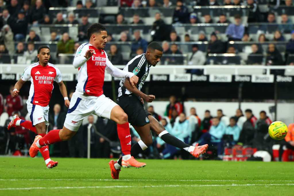 Alexander Isak in action during Newcastle United v Arsenal in the Carabao Cup Semi Final Second Leg clash.
