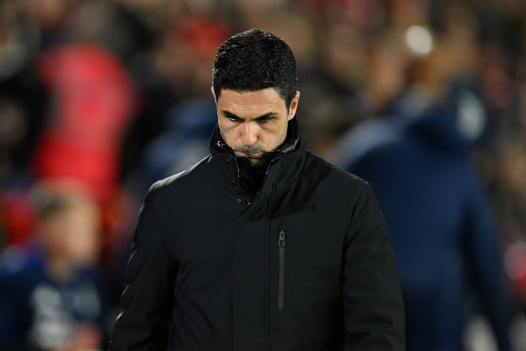 Mikel Arteta looks dejected following Nottingham Forest FC v Arsenal FC in the Premier League clash.