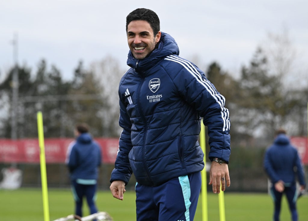 Arsenal FC Training Session And Press Conference - UEFA Champions League 2024/25 Round of 16 Second Leg