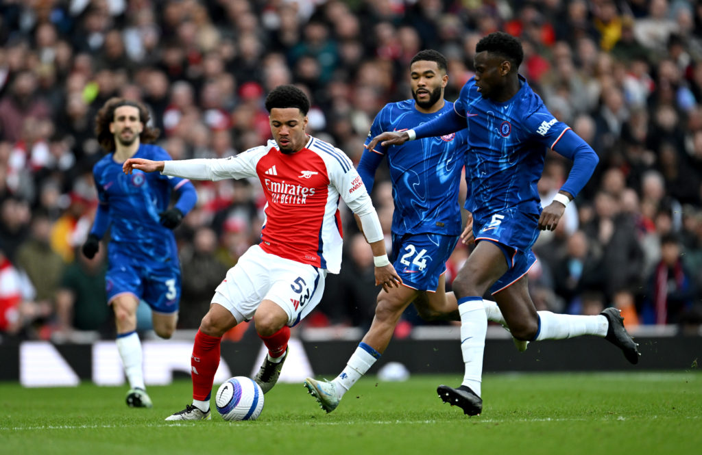 Ethan Nwaneri in action during Arsenal FC v Chelsea FC in the Premier League clash.