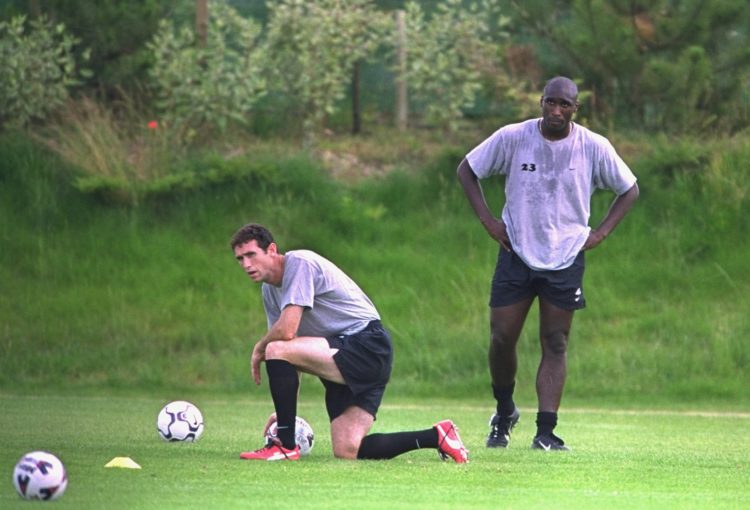 23 Jul 2001:  Martin Keown (left) and Sol Campbell (right) of Arsenal are put through their paces during an Arsenal training session held in Colney...