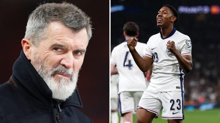 Split image of: Roy Keane former footballer and now TV pundit portrait before the Emirates FA Cup Fourth Round match between Manchester United and ...