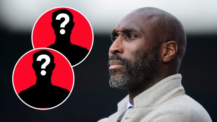 An image featuring Arsenal legend Sol Campbell and two insets of mystery players.