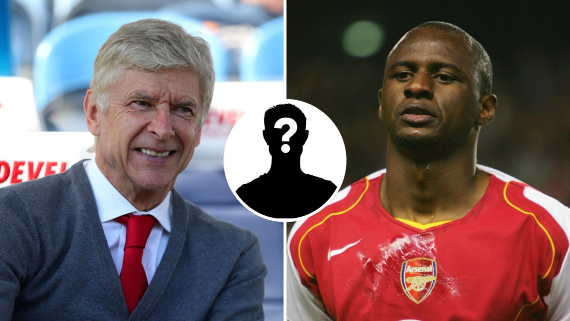 Image of Arsene Wenger in his final game as manager of Arsenal with image of Patrick Vieira of playing in the UEFA Champions League and a inset of ...