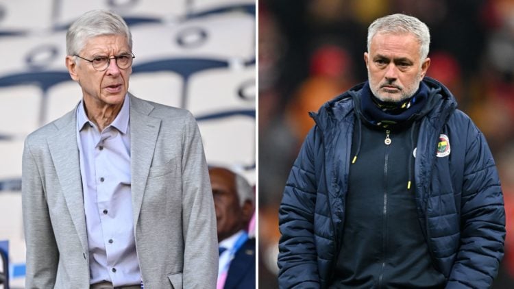 Split image of Arsene Wenger attending prior to a match, and Jose Mourinho during the Turkish Superlig match