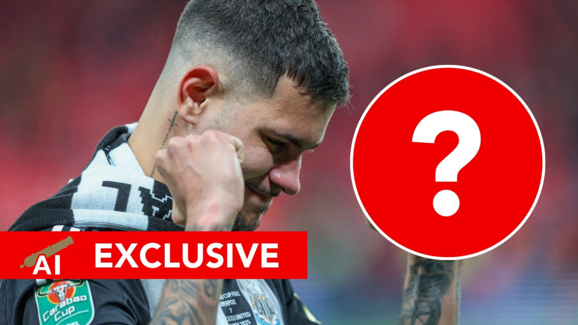 Arsenal Insider Exclusive: Newcastle United's Bruno Guimarães celebrates after the Carabao Cup Final between Liverpool and Newcastle United, with a...