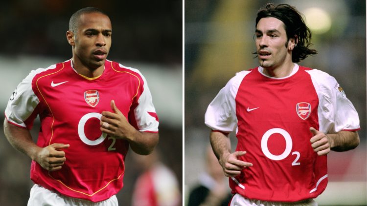 An image featuring a split of Robert Pires and Thierry Henry during their playing days at Arsenal.