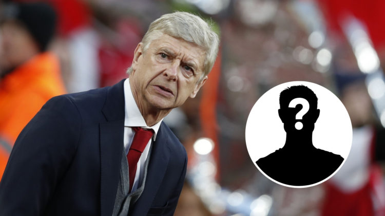 Arsène Wenger looks ahead, with an inset featuring a silhouette of a mystery player