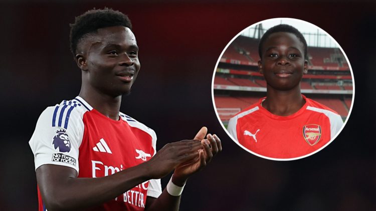 Bukayo Saka after victory in during the Premier League match between Arsenal FC and Fulham FC with inset of Bukayo Saka during the Arsenal Academy ...