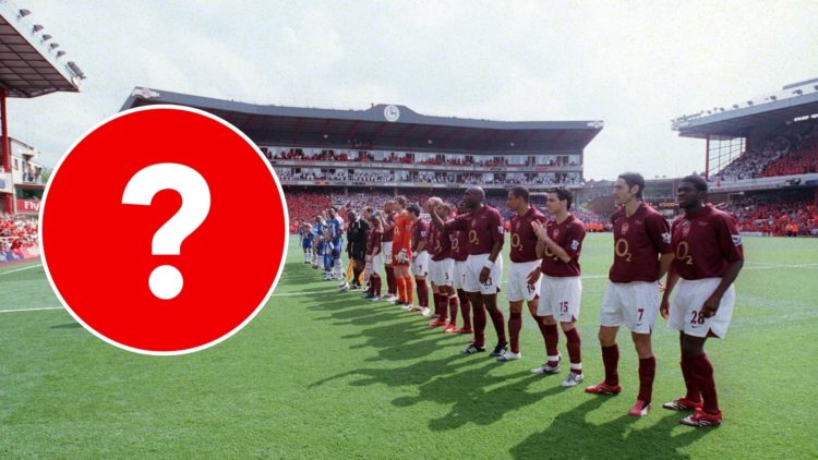 Arsenal line up before the last ever match played at Arsenal Stadium, Highbury with question mark inset.