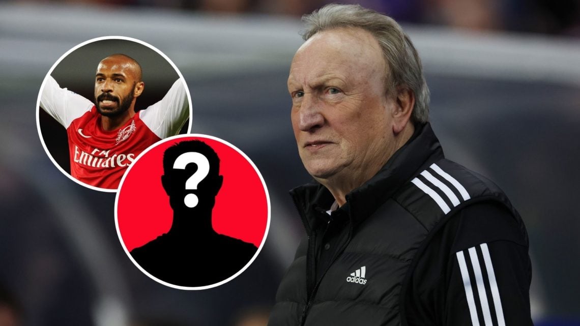 Neil Warnock is seen during Cinch Scottish Premiership match between Rangers FC and Aberdeen with insets of Thierry Henry celebrates at the end of ...