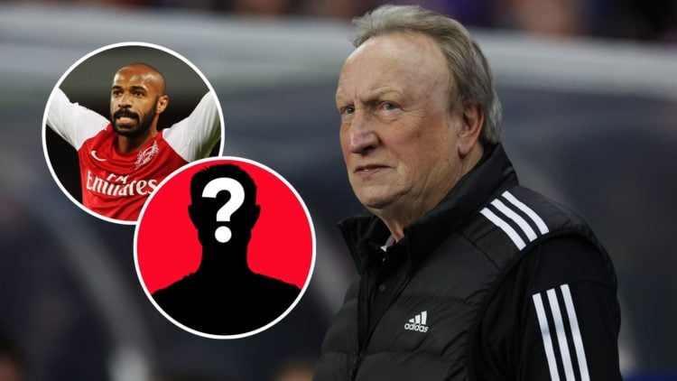 Neil Warnock is seen during Cinch Scottish Premiership match between Rangers FC and Aberdeen with insets of Thierry Henry celebrates at the end of ...