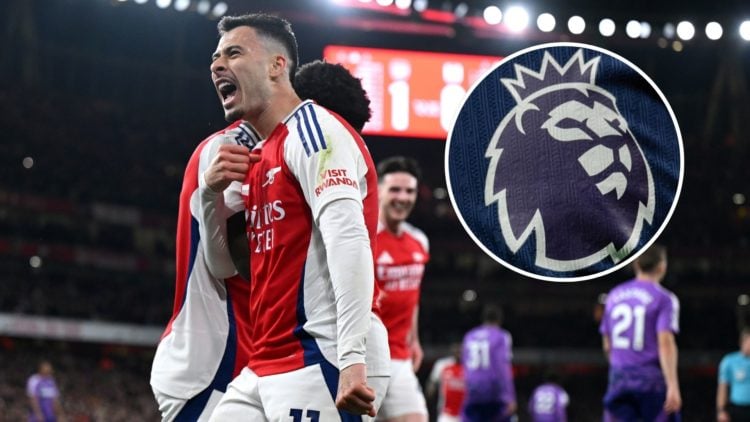 An image featuring Arsenal players celebrating and the Premier League logo in an inset.