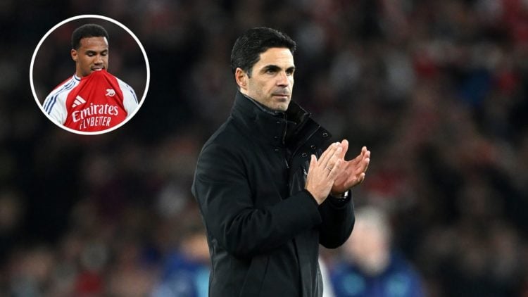 Image of: Mikel Arteta, Manager of Arsenal, acknowledges the fans after his team's 3-0 victory in the UEFA Champions League 2024/25 Quarter Final F...