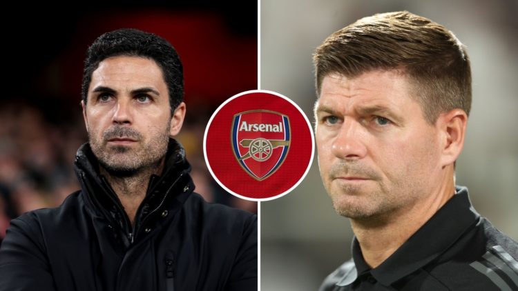 Split Image of: Mikel Arteta, Manager of Arsenal, looks on prior to the UEFA Champions League 2024/25 Round of 16 Second Leg match between Arsenal ...