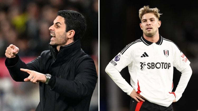 A split image featuring Arsenal manager Mikel Arteta and Fulham forward Emile Smith Rowe