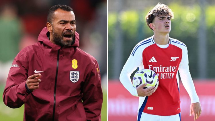 A split image featuring Ashley Cole and Arsenal academy starlet Max Dowman.