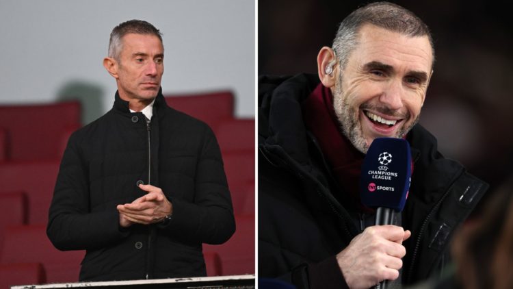 Split Image of: Andrea Berta, Sporting Director of Arsenal, applauds in the stand prior to the Premier League match between Arsenal FC and Fulham F...