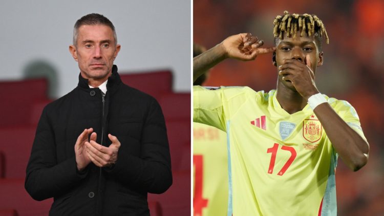 A split image of Arsenal sporting director Andrea Berta and Nico Williams.