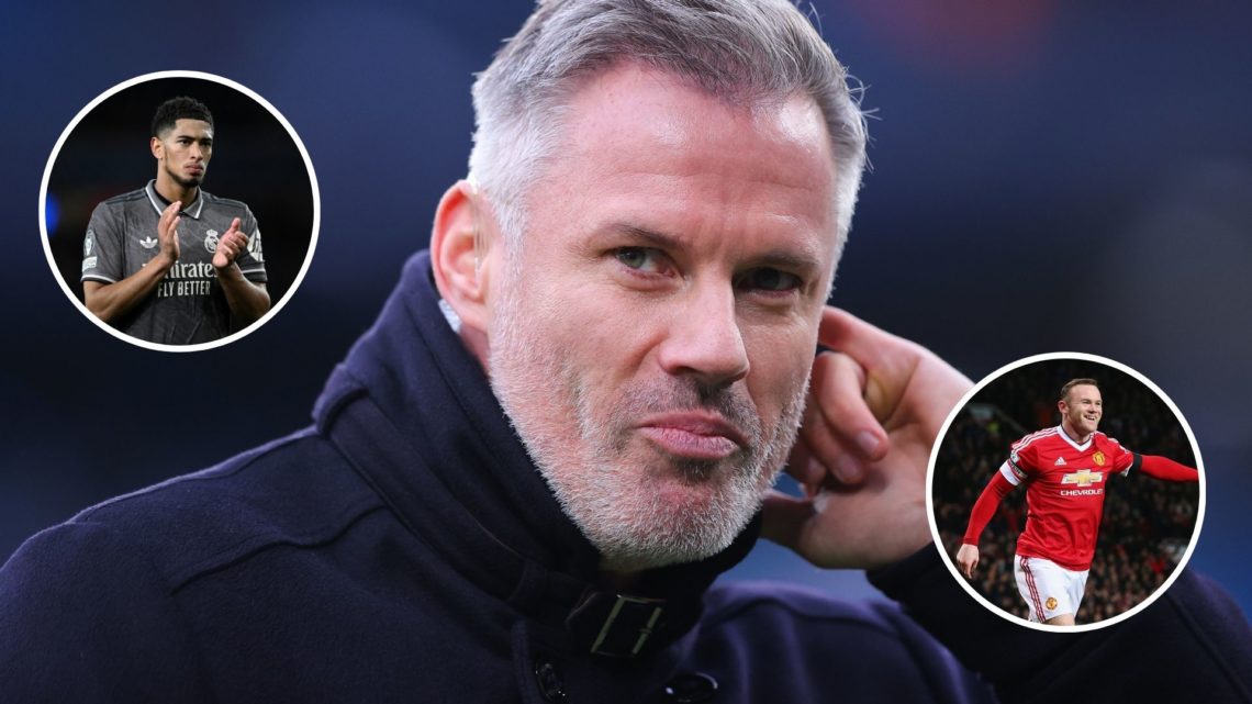 Image of: Sky Sports pundit Jamie Carragher during the Premier League match between Manchester City FC and Liverpool FC Insets of: Jude Bellingham ...