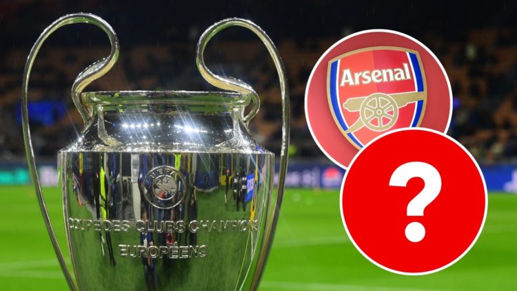 An image featuring Champions League trophy and Arsenal badge
