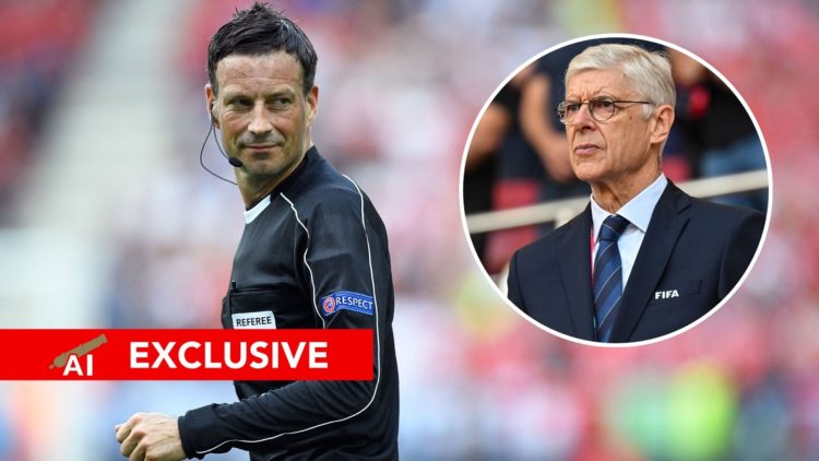 An image featuring referee Mark Clattenburg and former Arsenal manager Arsene Wenger.
