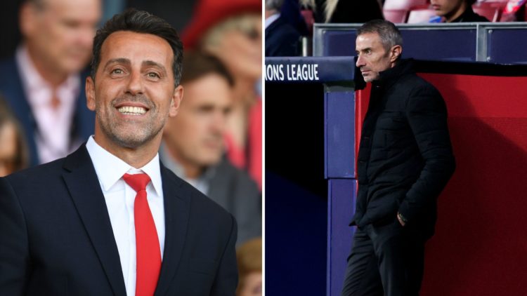 Split Image of: Arsenal Director of Football Edu before the Premier League match between AFC Bournemouth and Arsenal FC, Sport Director Andrea Bert...