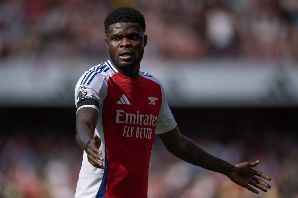Thomas Partey gestures during an Arsenal match