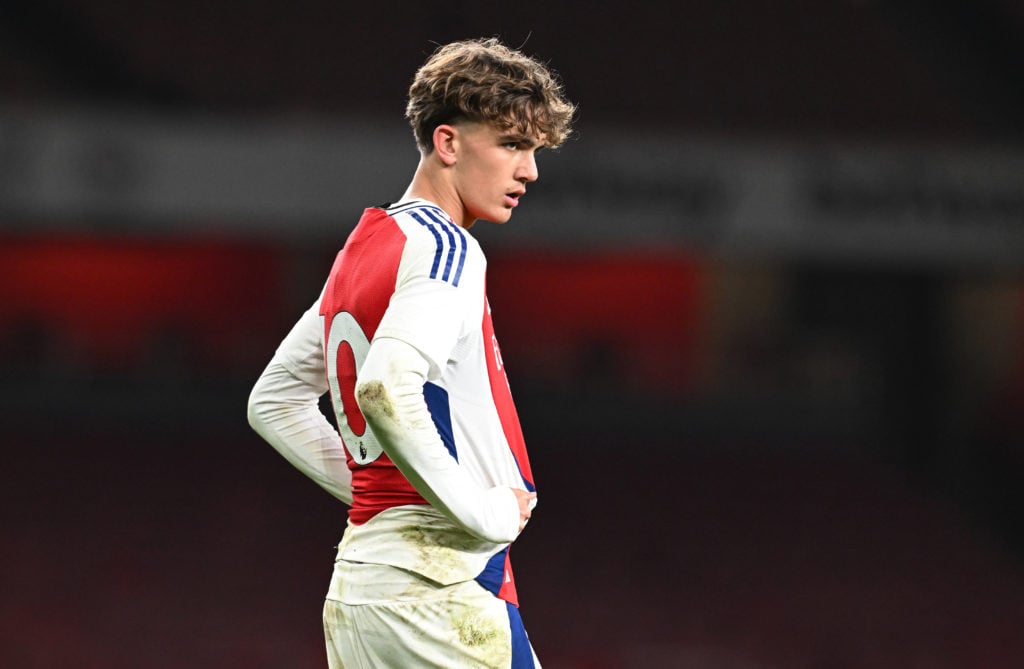 Max Dowman looking on during an U18s game between Arsenal and Manchester United