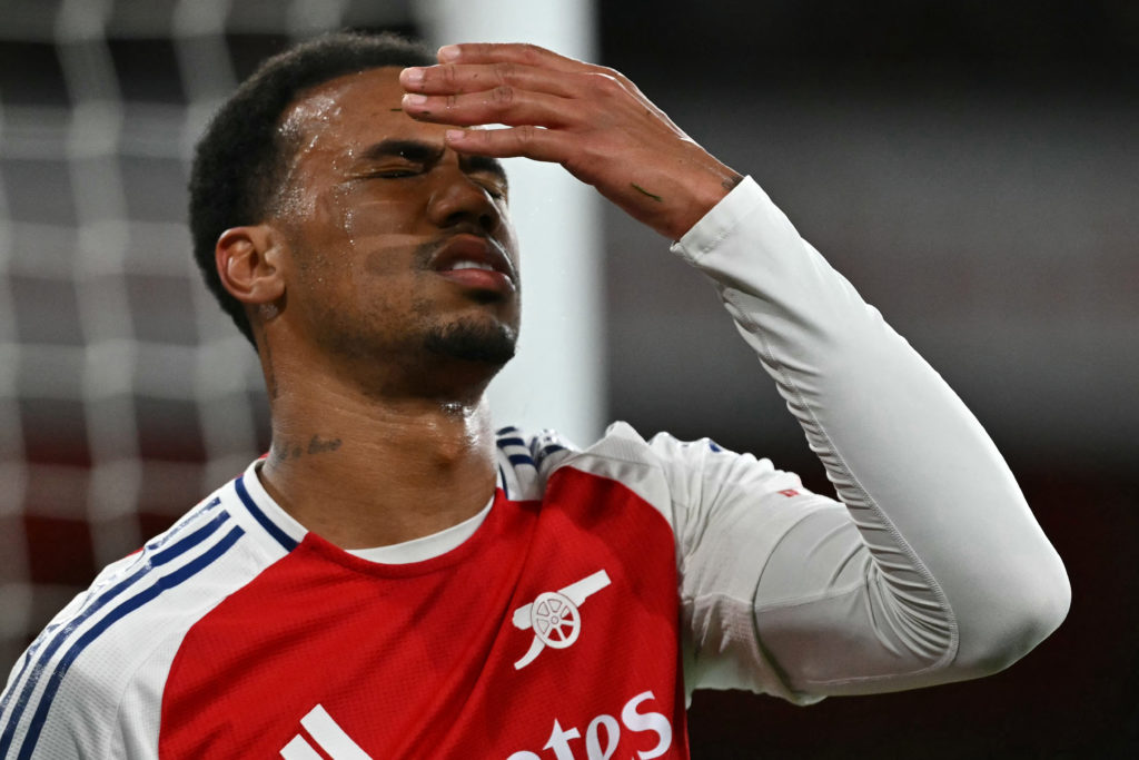 Gabriel Magalhaes leaves the pitch injured during Arsenal v Fulham in the Premier League clash.