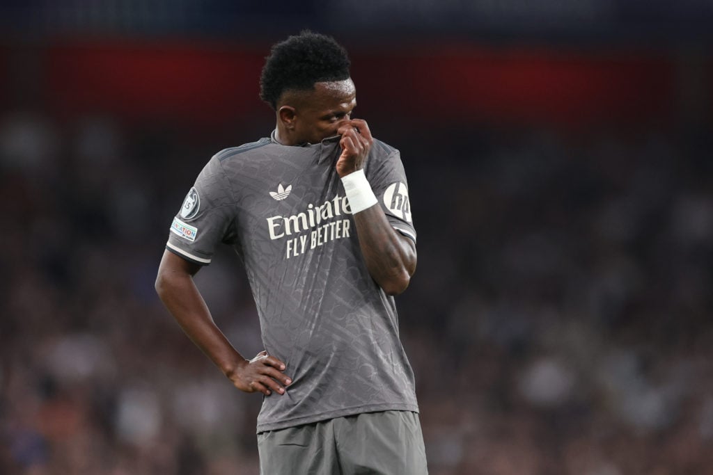 Vinicius Jr looking dejected during Arsenal vs Real Madrid