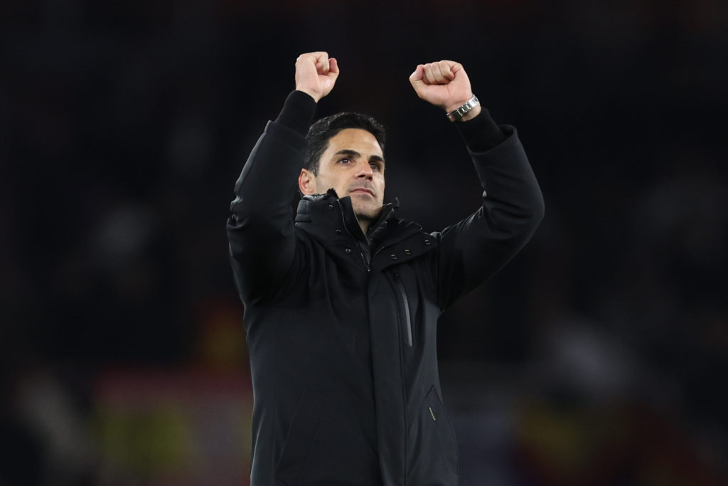 Mikel Arteta celebrates during an Arsenal match