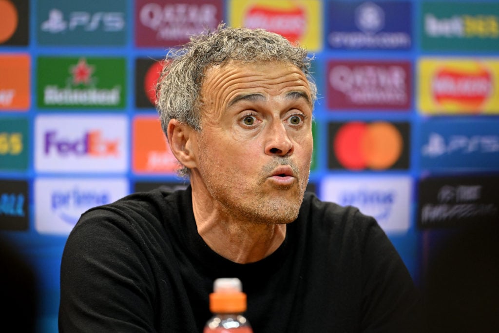 PSG manager Luis Enrique speaking at a press conference