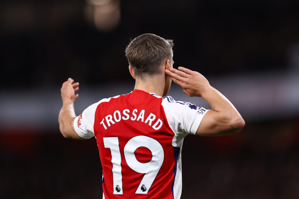 Leandro Trossard reacts during an Arsenal match