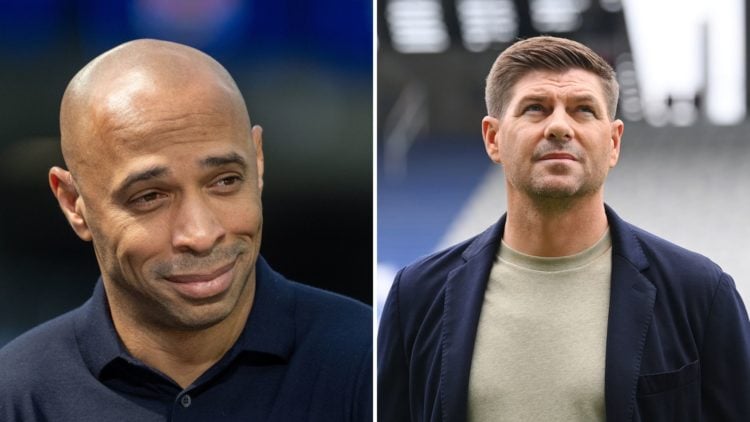 A split image featuring Thierry Henry and Steven Gerrard.