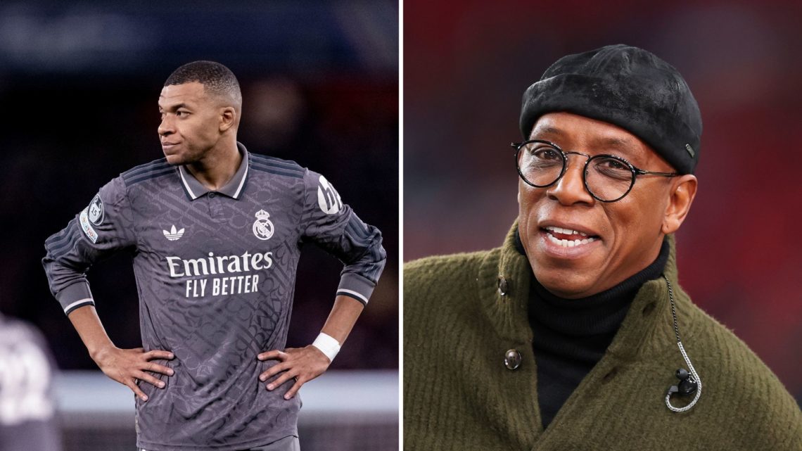 Split Image of: Ian Wright looks on prior to the FIFA World Cup 2026 European Qualifier between England and Albania, Kylian Mbappé of Real Madrid r...