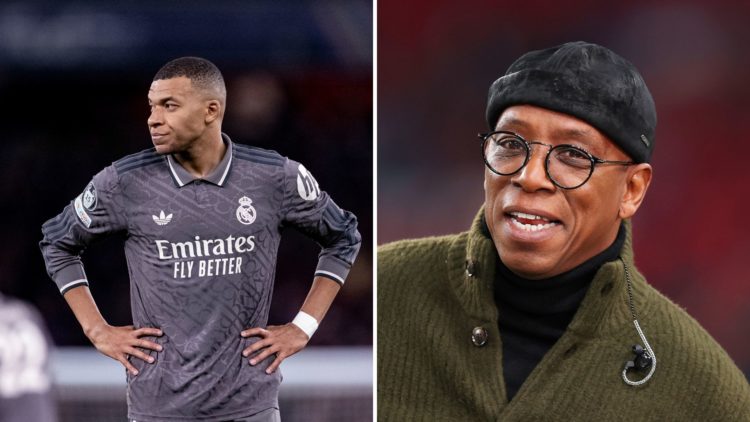 Split Image of: Ian Wright looks on prior to the FIFA World Cup 2026 European Qualifier between England and Albania, Kylian Mbappé of Real Madrid r...